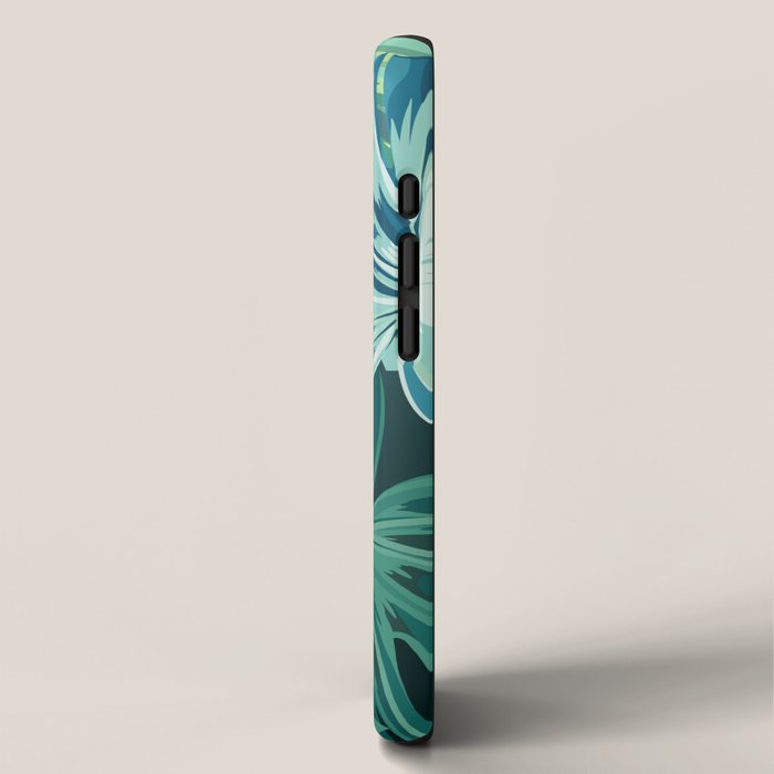 Tropical Monstera Palm Leaves on Teal iPhone Case Gallery Image 2