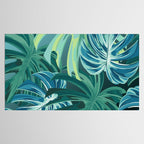 Tropical Monstera Palm Leaves on Teal Tablecloth Gallery Image 2
