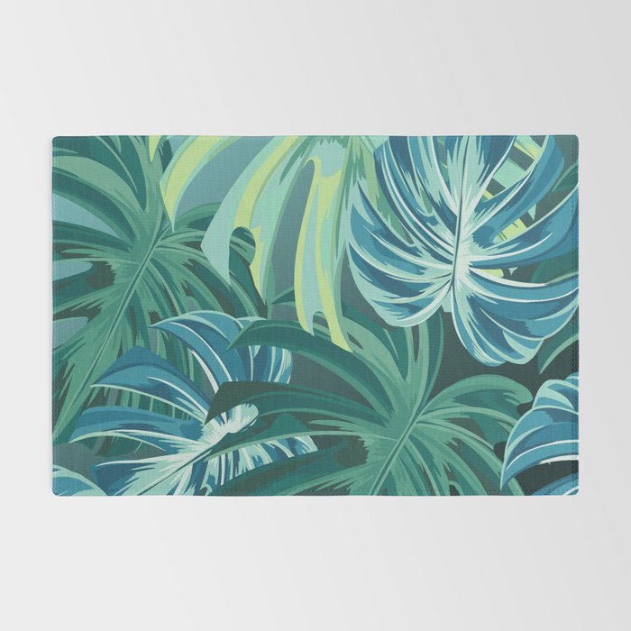 Tropical Monstera Palm Leaves on Teal Rug Gallery Image 2