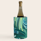 Tropical Monstera Palm Leaves on Teal Wine Chiller Gallery Image 1