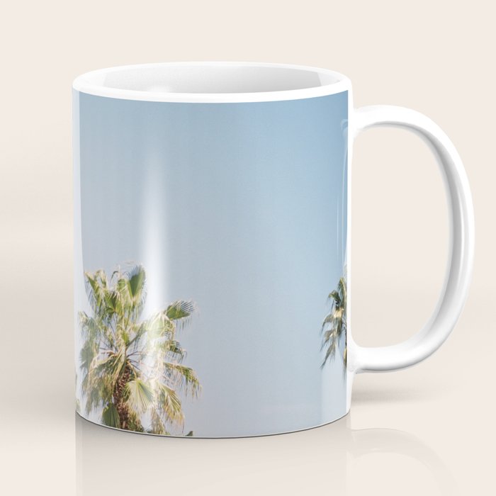 Palmtrees in Barcelona Europe | Blue Sky, Green Palm Trees Tropical vibe Coffee Mug Gallery Image 1