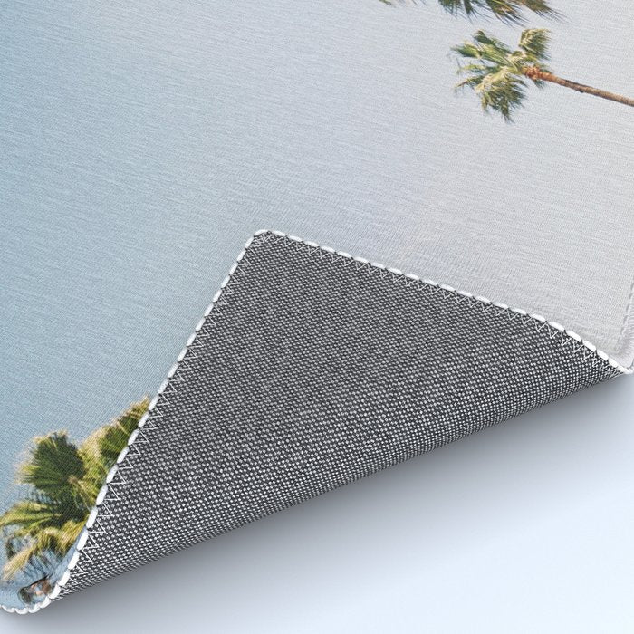 Palmtrees in Barcelona Europe | Blue Sky, Green Palm Trees Tropical vibe Rug Gallery Image 4