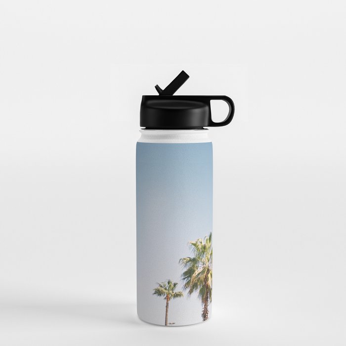 Palmtrees in Barcelona Europe | Blue Sky, Green Palm Trees Tropical vibe Water Bottle Gallery Image 1