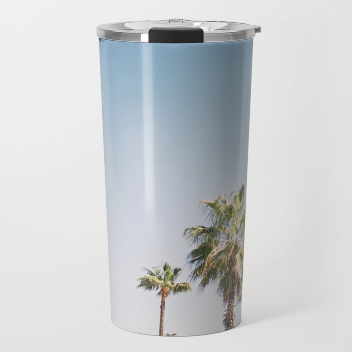 Palmtrees in Barcelona Europe | Blue Sky, Green Palm Trees Tropical vibe Travel Mug Gallery Image 1