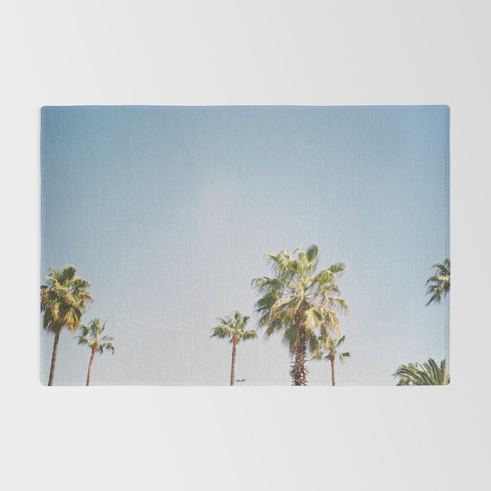 Palmtrees in Barcelona Europe | Blue Sky, Green Palm Trees Tropical vibe Rug Gallery Image 2