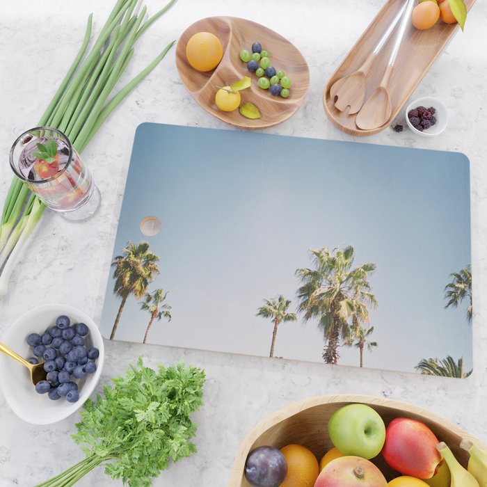 Palmtrees in Barcelona Europe | Blue Sky, Green Palm Trees Tropical vibe Cutting Board Gallery Image 2