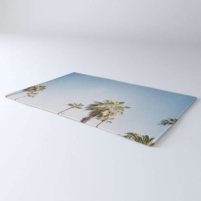 Palmtrees in Barcelona Europe | Blue Sky, Green Palm Trees Tropical vibe Rug Gallery Image 3