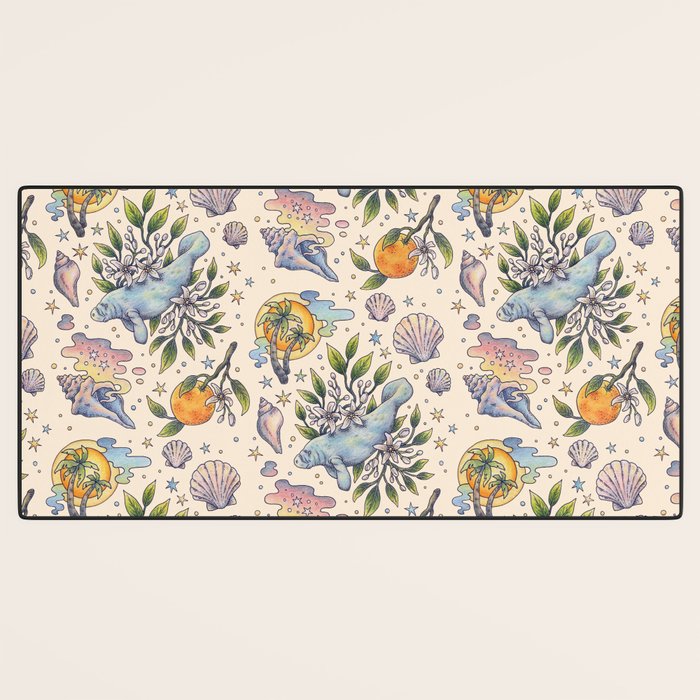 Orange Blossom Manatee | Ocean Nature Art Desk Mat Gallery Image 3