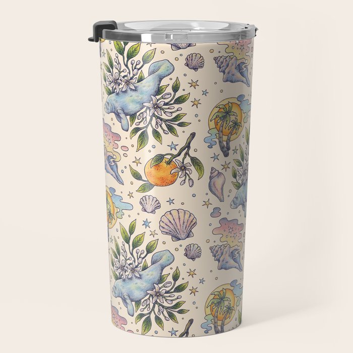 Orange Blossom Manatee | Ocean Nature Art Travel Mug Gallery Image 3