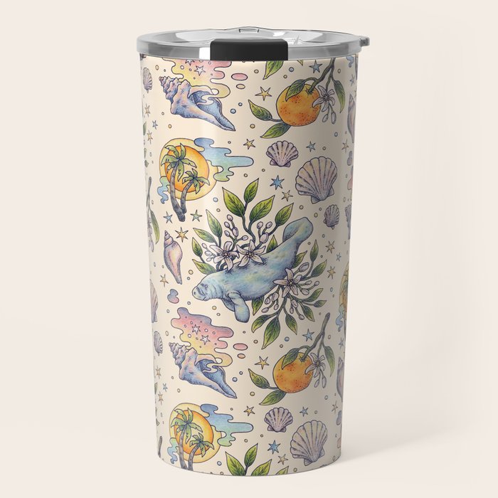 Orange Blossom Manatee | Ocean Nature Art Travel Mug Gallery Image 1