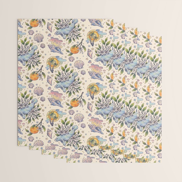 Orange Blossom Manatee | Ocean Nature Art Wrapping Paper Gallery Image 3