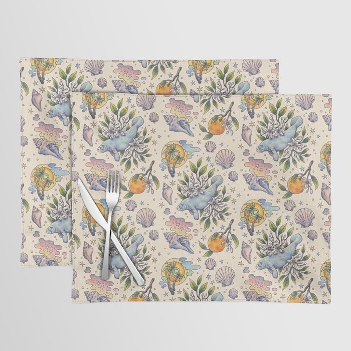 Orange Blossom Manatee | Ocean Nature Art Placemat Gallery Image 1