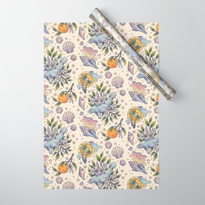 Orange Blossom Manatee | Ocean Nature Art Wrapping Paper Gallery Image 1