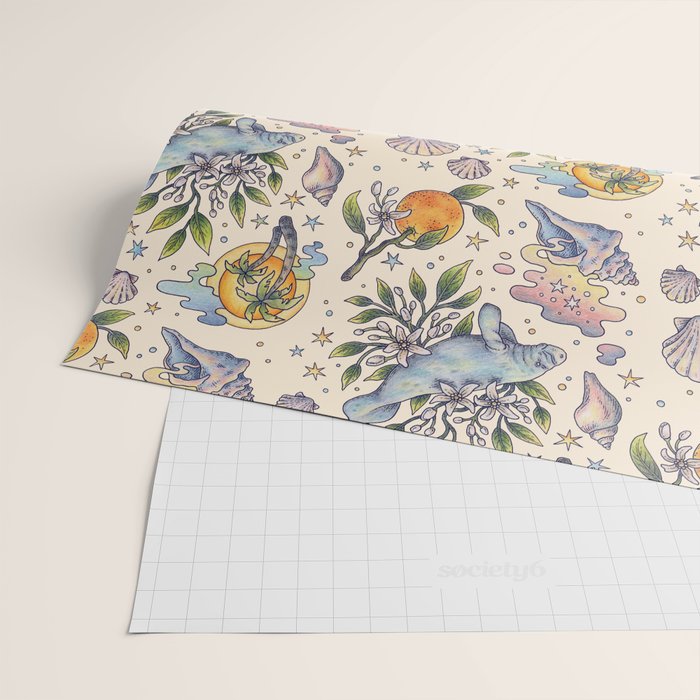 Orange Blossom Manatee | Ocean Nature Art Wrapping Paper Gallery Image 2