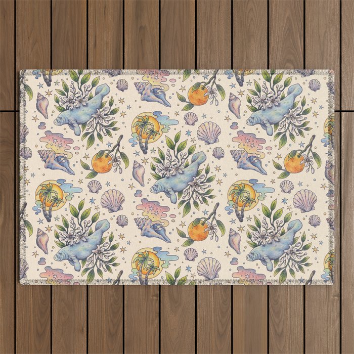 Orange Blossom Manatee | Ocean Nature Art Outdoor Rug Gallery Image 1