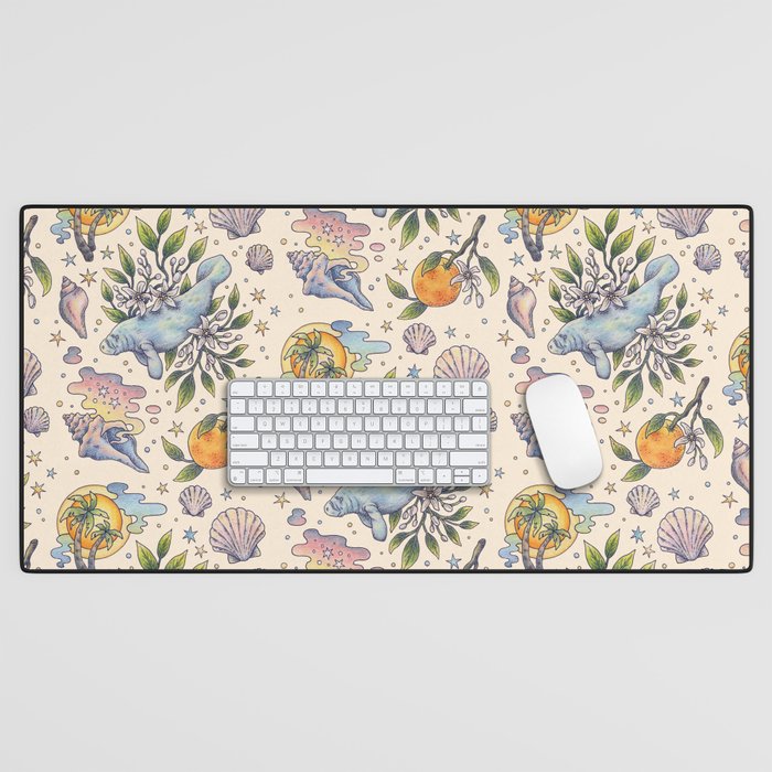 Orange Blossom Manatee | Ocean Nature Art Desk Mat Gallery Image 1