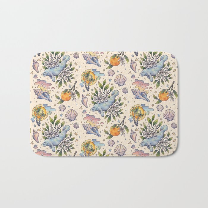 Orange Blossom Manatee | Ocean Nature Art Bath Mat Gallery Image 1
