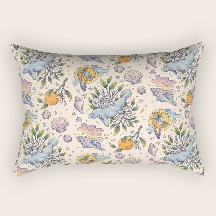Orange Blossom Manatee | Ocean Nature Art Rectangular Pillow Gallery Image 1