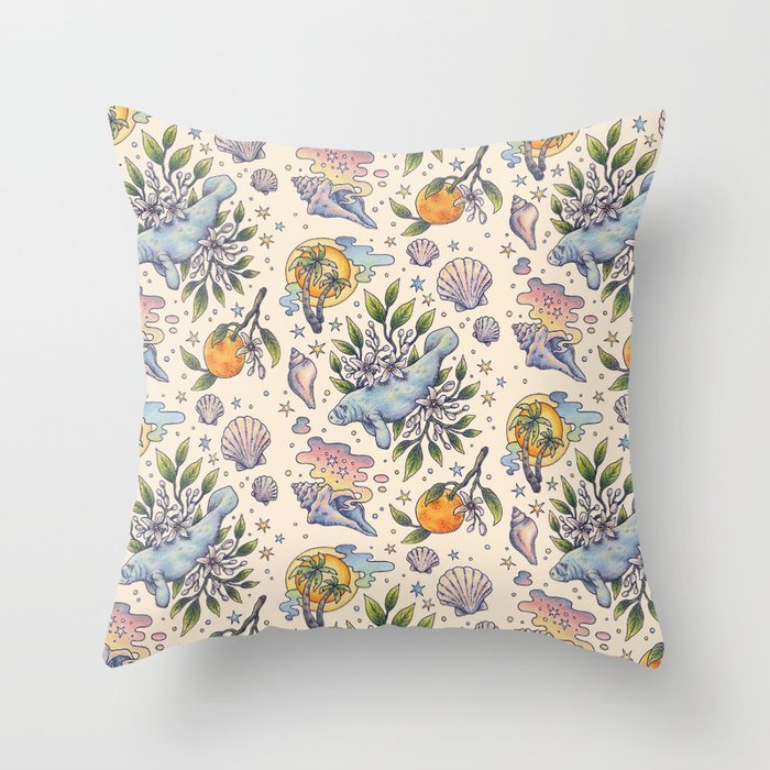 Orange Blossom Manatee | Ocean Nature Art Throw Pillow Gallery Image 1