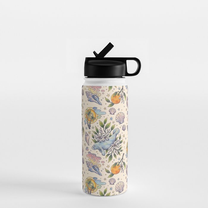 Orange Blossom Manatee | Ocean Nature Art Water Bottle Gallery Image 1