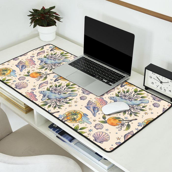 Orange Blossom Manatee | Ocean Nature Art Desk Mat Gallery Image 2