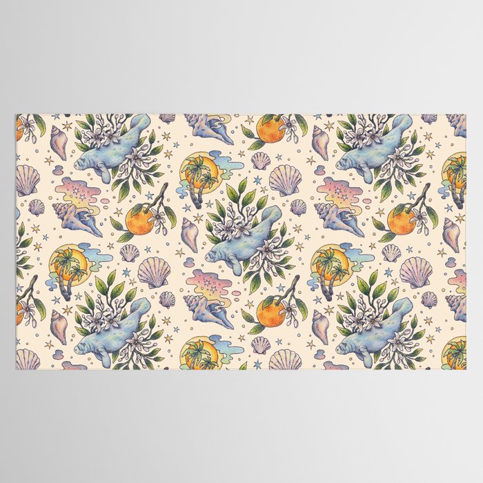 Orange Blossom Manatee | Ocean Nature Art Tablecloth Gallery Image 2
