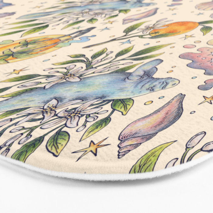 Orange Blossom Manatee | Ocean Nature Art Bath Mat Gallery Image 3