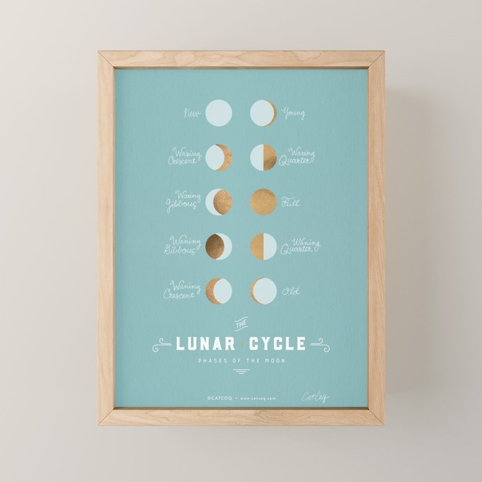 The Lunar Cycle â¢ Phases of the Moon â Copper & Robin's Egg Blue Palette Mini Art Print Gallery Image 1