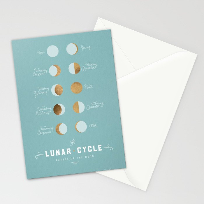 The Lunar Cycle â¢ Phases of the Moon â Copper & Robin's Egg Blue Palette Stationery Card Gallery Image 2
