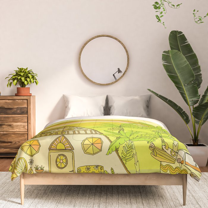 a frame simple living // banana pancakes // retro surf art by surfy birdy Comforter Gallery Image 3