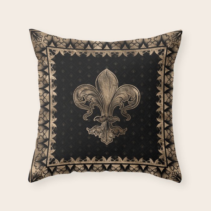 Fleur-de-lis - Black and Gold #1 Throw Pillow Gallery Image 6