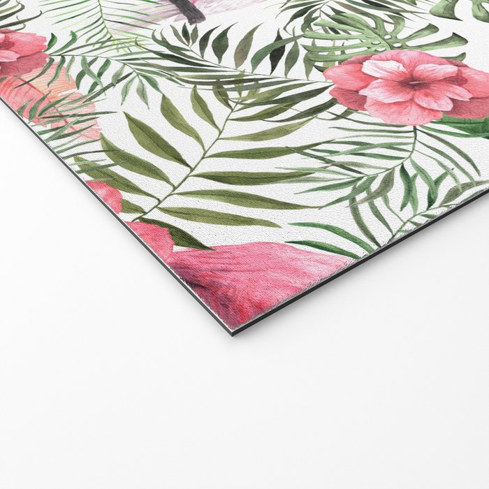 Watercolor Tropical Leaves Flowers Flamingo Cockatoo Welcome Mat Gallery Image 2