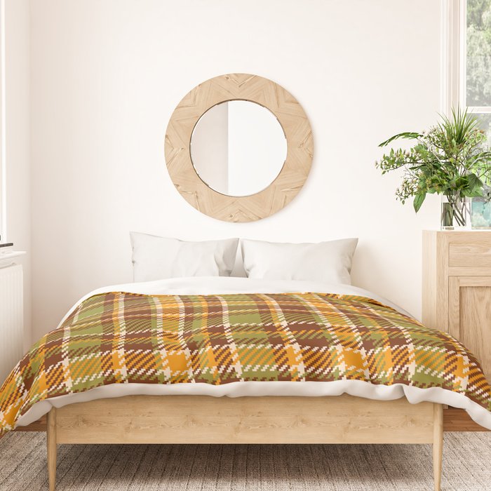 Retro 70s autumn tartan brown moss green mustard yellow pattern Duvet Cover Gallery Image 3