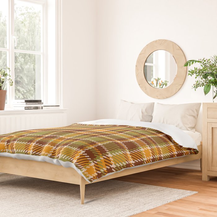 Retro 70s autumn tartan brown moss green mustard yellow pattern Duvet Cover Gallery Image 2