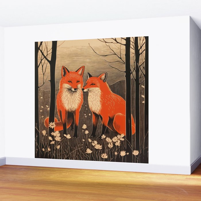 Autumn Forest Fox Pair Wall Mural Gallery Image 2