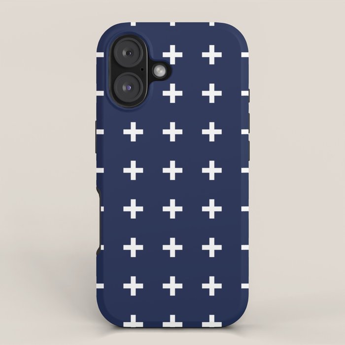 Navy Blue Swiss Cross Minimalist Line Drawing iPhone Case Gallery Image 1