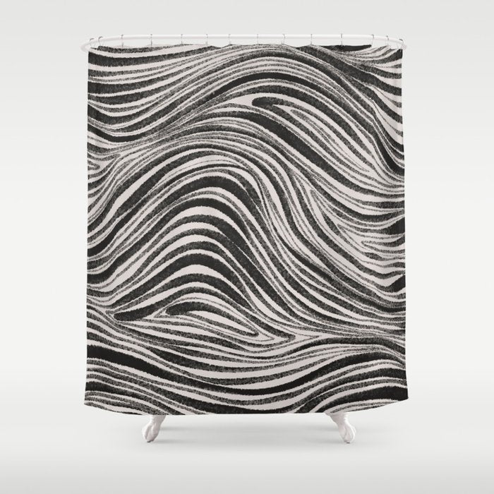 Black & White Irregular Lines Shower Curtain Gallery Image 1