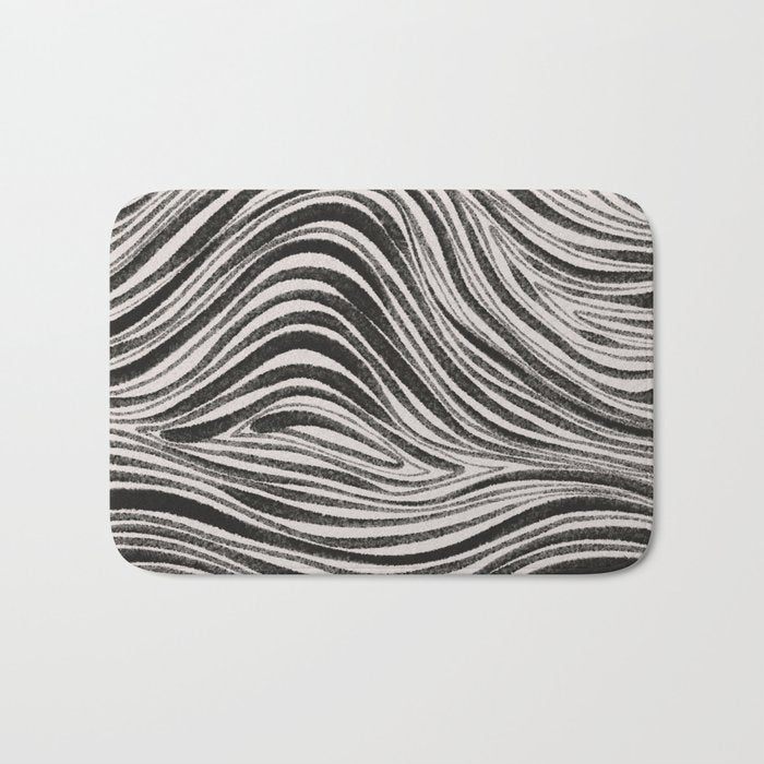 Black & White Irregular Lines Bath Mat Gallery Image 1