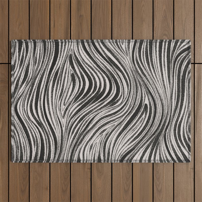 Black & White Irregular Lines Outdoor Rug Gallery Image 1