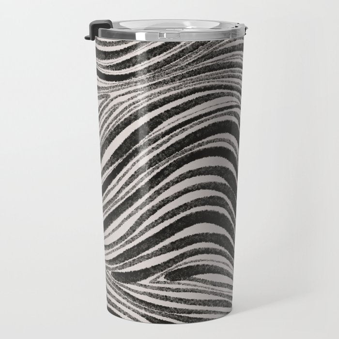 Black & White Irregular Lines Travel Mug Gallery Image 3