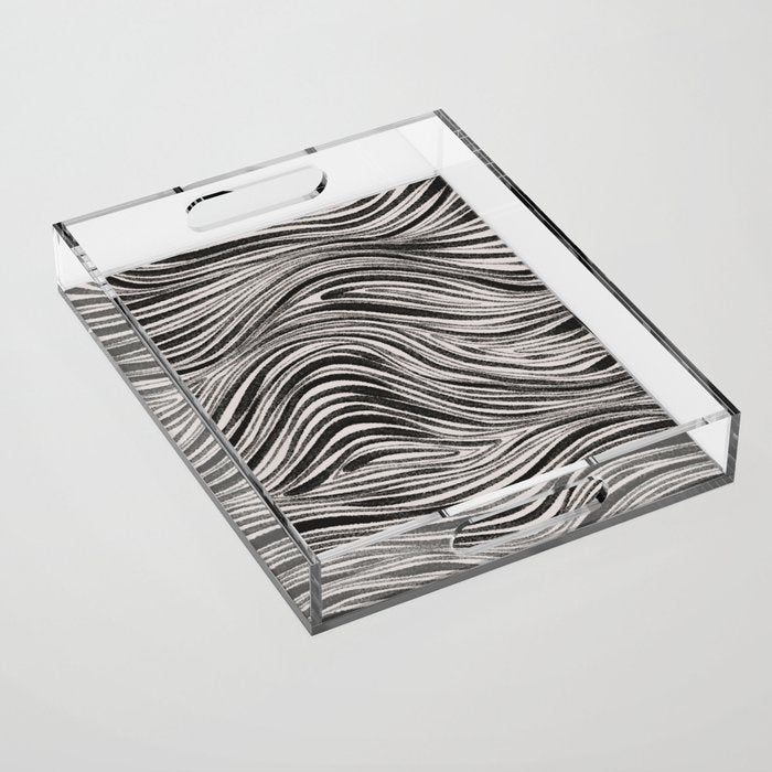 Black & White Irregular Lines Acrylic Tray Gallery Image 1