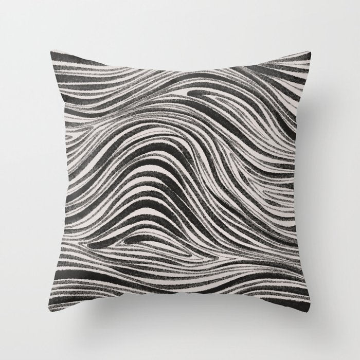 Black & White Irregular Lines Throw Pillow Gallery Image 1