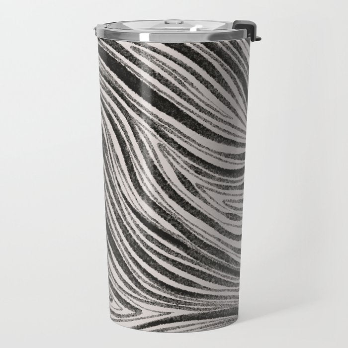 Black & White Irregular Lines Travel Mug Gallery Image 2