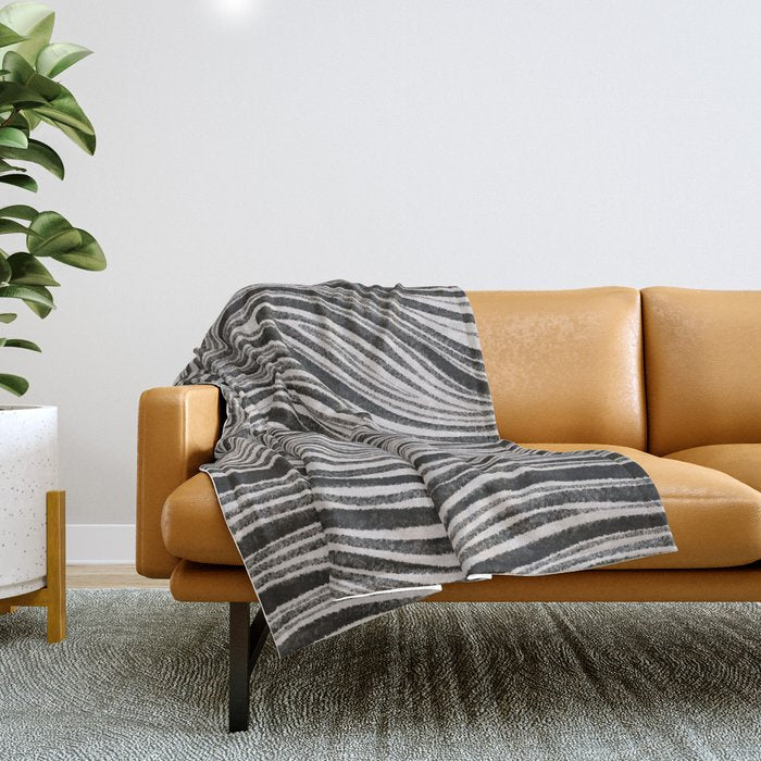 Black & White Irregular Lines Throw Blanket Gallery Image 1