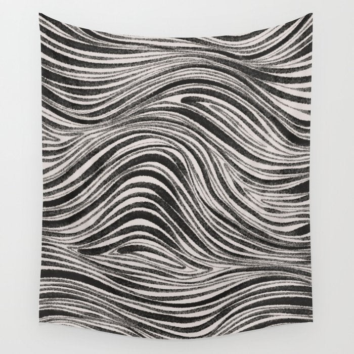 Black & White Irregular Lines Wall Tapestry Gallery Image 1