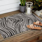 Black & White Irregular Lines Outdoor Rug Gallery Image 2