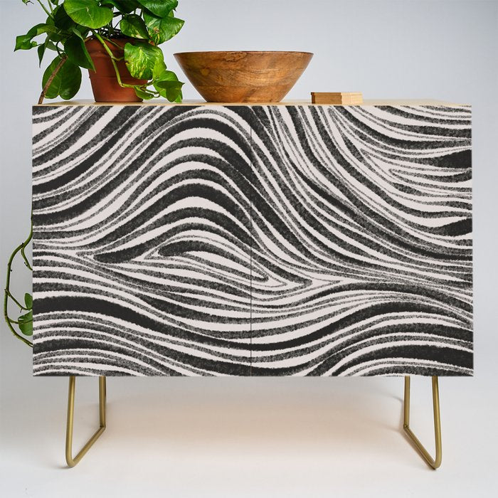Black & White Irregular Lines Credenza Gallery Image 1