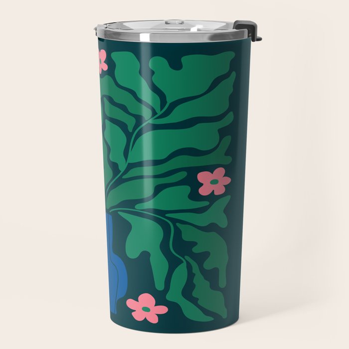 Summer Bloom: Pine Green Leaves & Pink Poppies Travel Mug Gallery Image 2