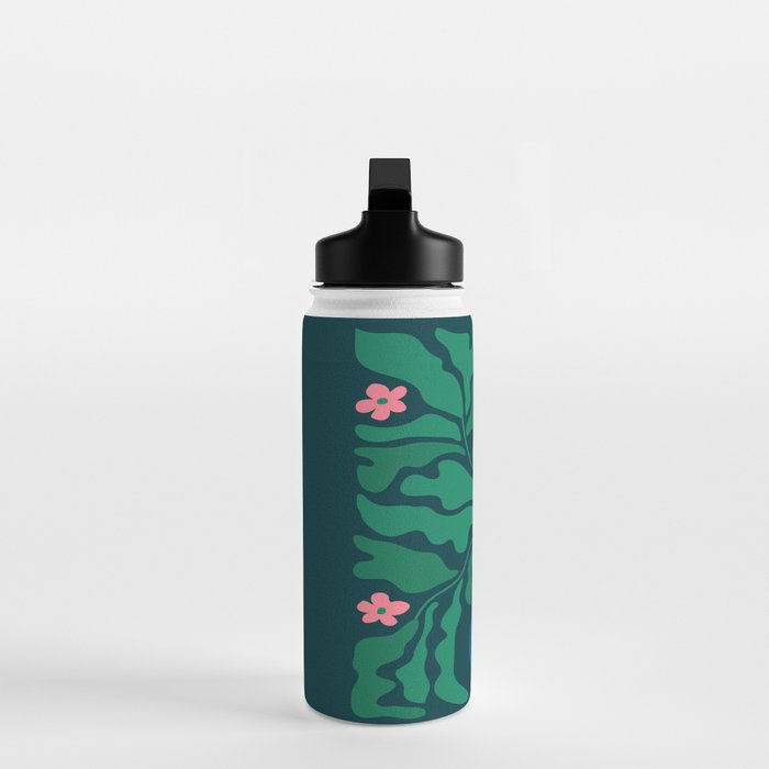Summer Bloom: Pine Green Leaves & Pink Poppies Water Bottle Gallery Image 3