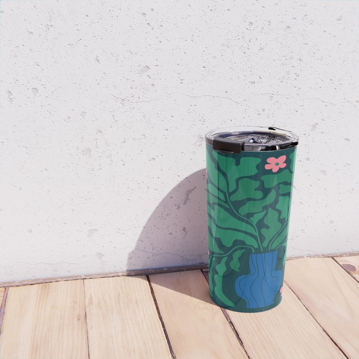 Summer Bloom: Pine Green Leaves & Pink Poppies Travel Mug Gallery Image 4